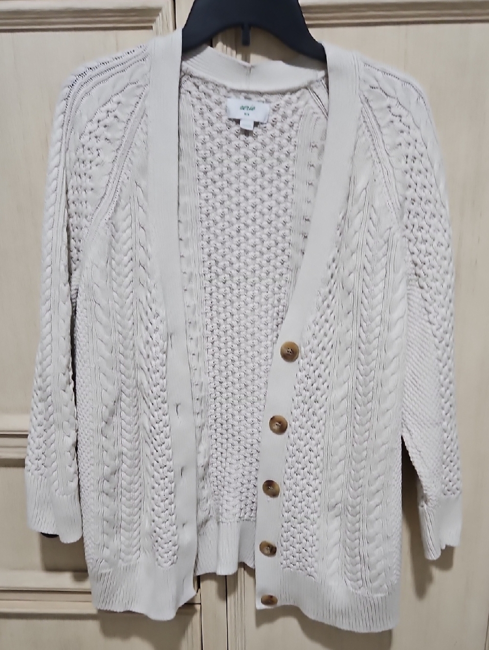 aerie Cream Cable Knit Button-Front Cardigan